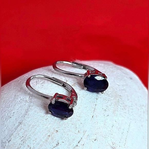 Natural Blue Sapphire set "Celeste". 925 Sterling  Earrings, Pendant, Ring 5.75 - Picture 9 of 15